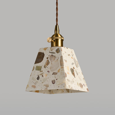 Traditional Japanese Trapezoidal Hollow Terrazzo 1-Light Pendant Light For Living Room