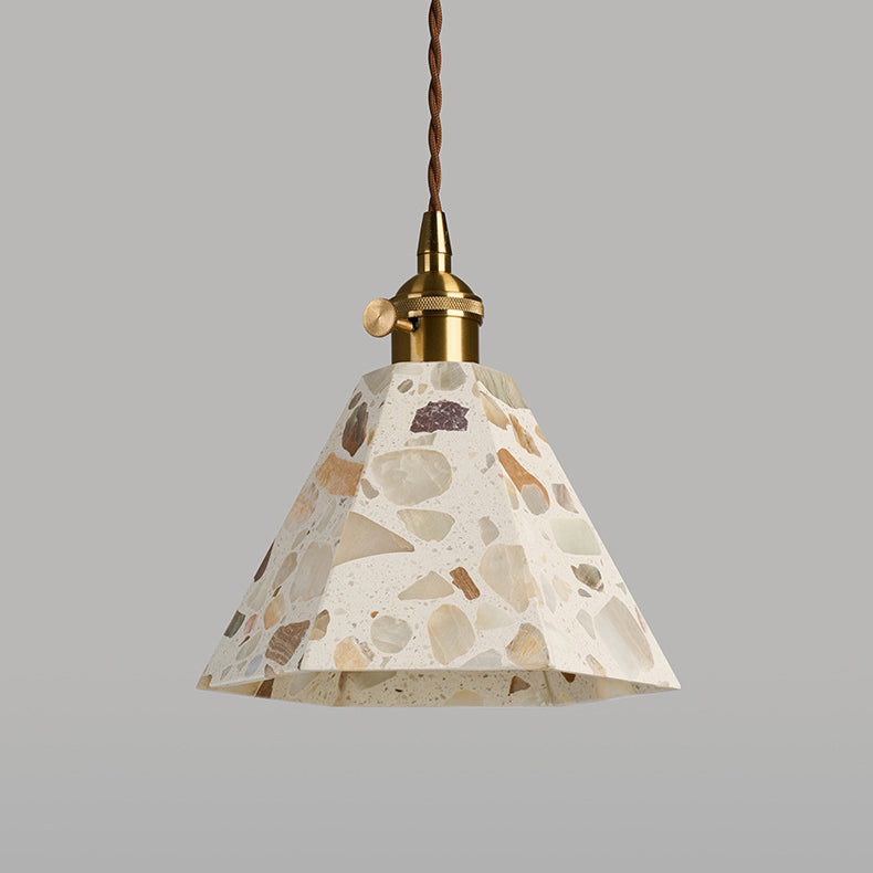 Traditional Japanese Trapezoidal Hollow Terrazzo 1-Light Pendant Light For Living Room