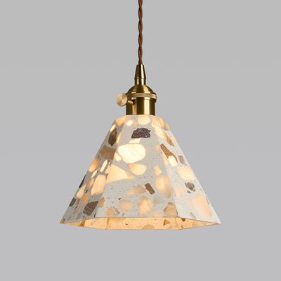 Traditional Japanese Trapezoidal Hollow Terrazzo 1-Light Pendant Light For Living Room