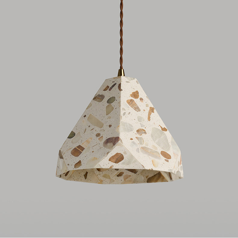 Traditional Japanese Trapezoidal Hollow Terrazzo 1-Light Pendant Light For Living Room