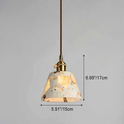 Traditional Japanese Trapezoidal Hollow Terrazzo 1-Light Pendant Light For Living Room