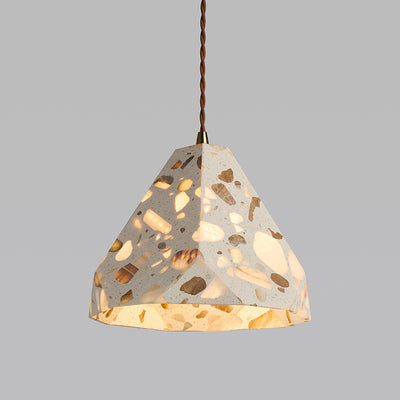 Traditional Japanese Trapezoidal Hollow Terrazzo 1-Light Pendant Light For Living Room