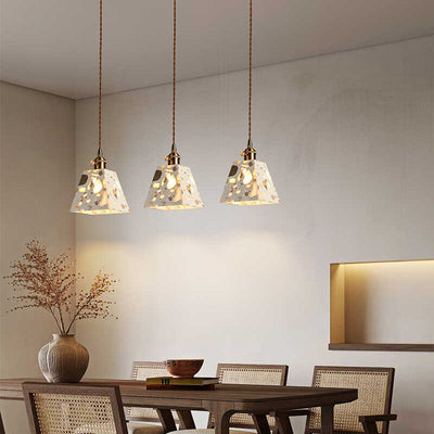 Traditional Japanese Trapezoidal Hollow Terrazzo 1-Light Pendant Light For Living Room