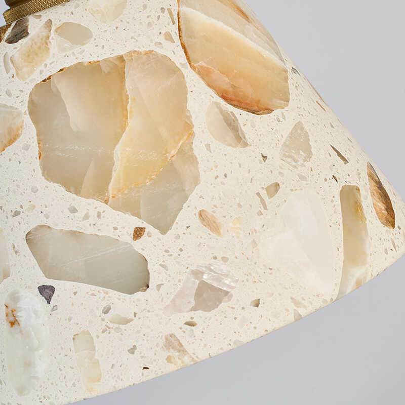 Traditional Japanese Trapezoidal Hollow Terrazzo 1-Light Pendant Light For Living Room