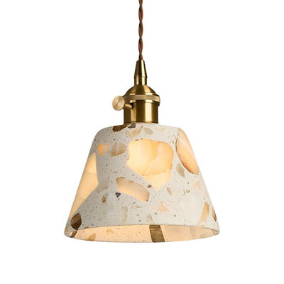 Traditional Japanese Trapezoidal Hollow Terrazzo 1-Light Pendant Light For Living Room