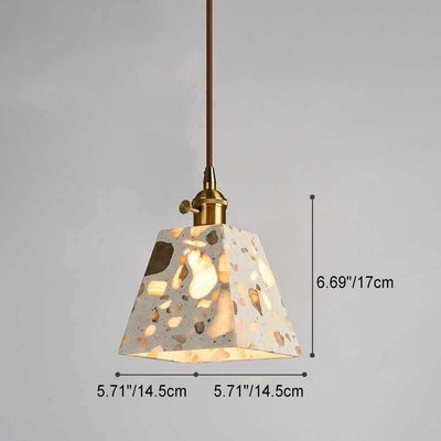 Traditional Japanese Trapezoidal Hollow Terrazzo 1-Light Pendant Light For Living Room