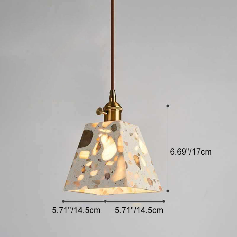 Traditional Japanese Trapezoidal Hollow Terrazzo 1-Light Pendant Light For Living Room