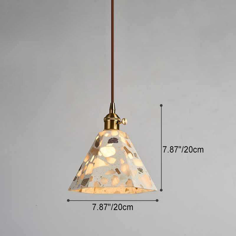 Traditional Japanese Trapezoidal Hollow Terrazzo 1-Light Pendant Light For Living Room