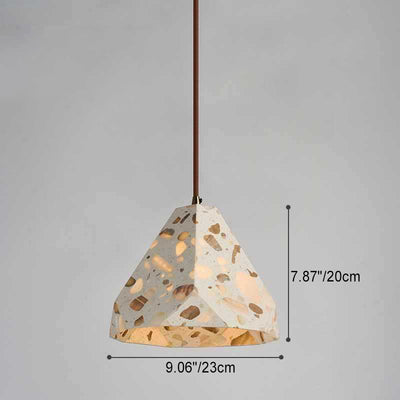 Traditional Japanese Trapezoidal Hollow Terrazzo 1-Light Pendant Light For Living Room