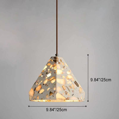 Traditional Japanese Trapezoidal Hollow Terrazzo 1-Light Pendant Light For Living Room