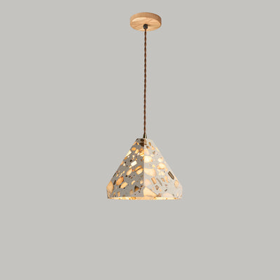 Traditional Japanese Trapezoidal Hollow Terrazzo 1-Light Pendant Light For Living Room