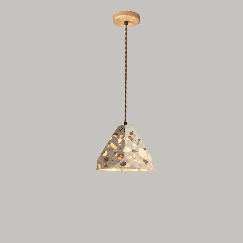 Traditional Japanese Trapezoidal Hollow Terrazzo 1-Light Pendant Light For Living Room