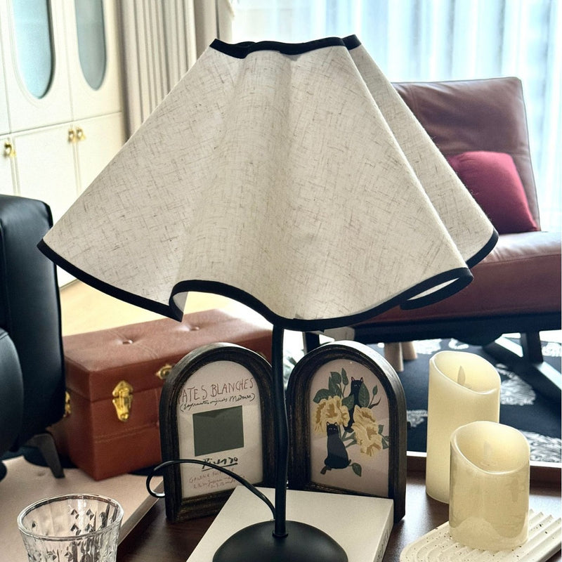 Contemporary Creative Fabric Petal Shade Curved Iron Base 1-Light Table Lamp For Bedroom