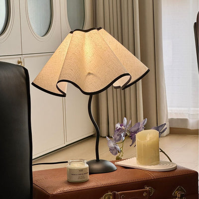 Contemporary Creative Fabric Petal Shade Curved Iron Base 1-Light Table Lamp For Bedroom