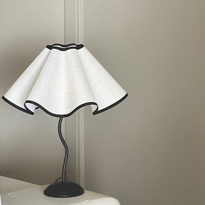 Contemporary Creative Fabric Petal Shade Curved Iron Base 1-Light Table Lamp For Bedroom