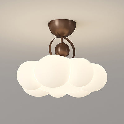 Contemporary Nordic Iron PE Cloud Shade LED Semi-Flush Mount Ceiling Light For Living Room