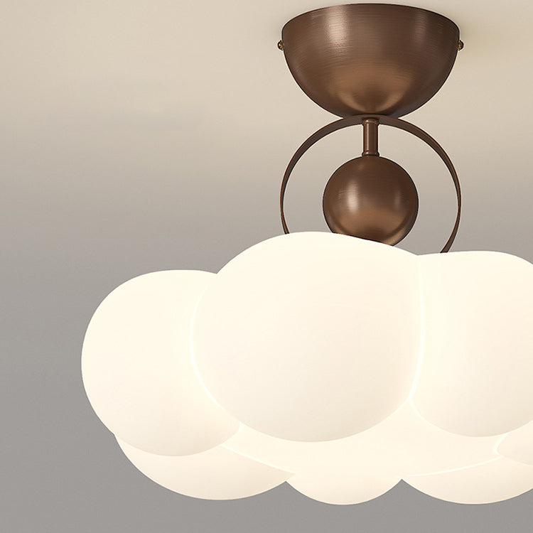 Contemporary Nordic Iron PE Cloud Shade LED Semi-Flush Mount Ceiling Light For Living Room