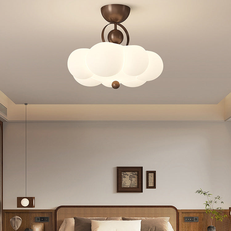 Contemporary Nordic Iron PE Cloud Shade LED Semi-Flush Mount Ceiling Light For Living Room