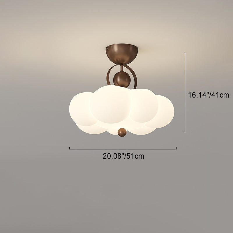 Contemporary Nordic Iron PE Cloud Shade LED Semi-Flush Mount Ceiling Light For Living Room