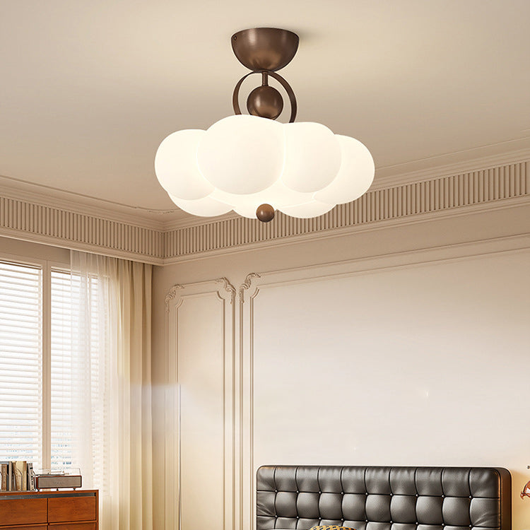 Contemporary Nordic Iron PE Cloud Shade LED Semi-Flush Mount Ceiling Light For Living Room