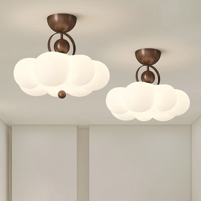 Contemporary Nordic Iron PE Cloud Shade LED Semi-Flush Mount Ceiling Light For Living Room