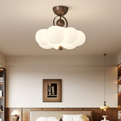 Contemporary Nordic Iron PE Cloud Shade LED Semi-Flush Mount Ceiling Light For Living Room