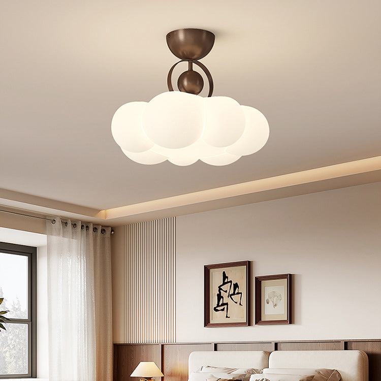 Contemporary Nordic Iron PE Cloud Shade LED Semi-Flush Mount Ceiling Light For Living Room