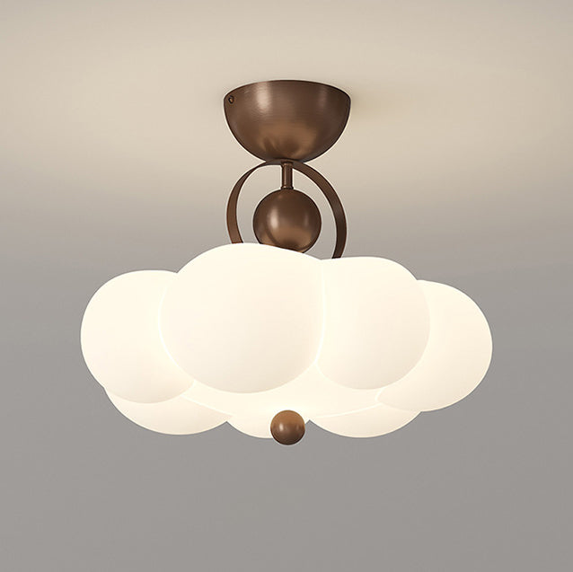 Contemporary Nordic Iron PE Cloud Shade LED Semi-Flush Mount Ceiling Light For Living Room