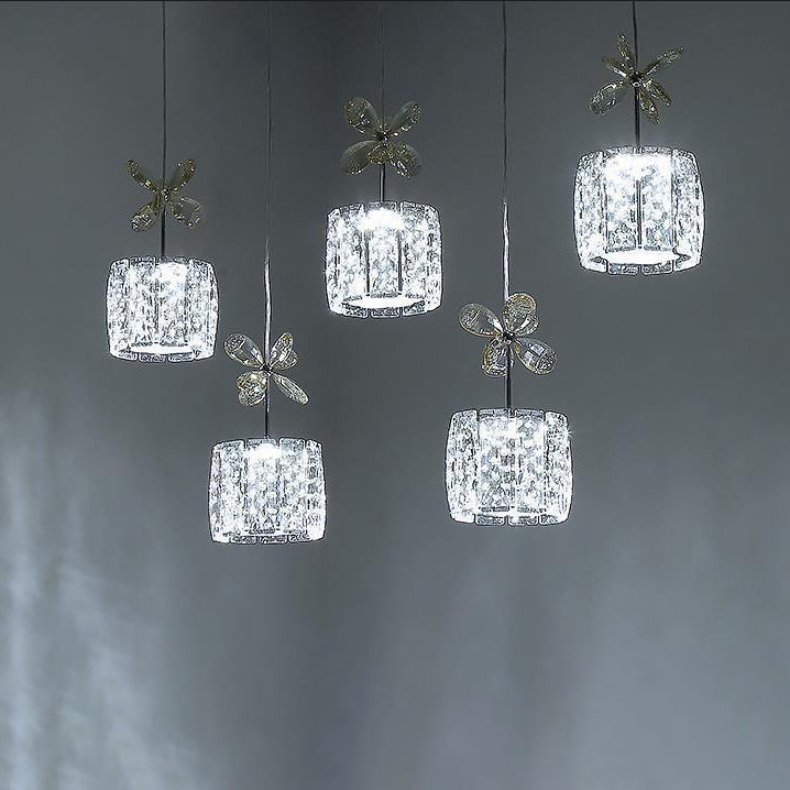 Modern Luxury Stainless Steel Crystal Cylinder LED Island Light Chandelier For Living Room