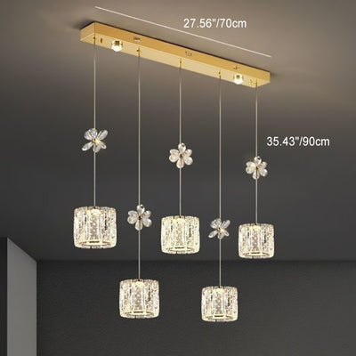 Modern Luxury Stainless Steel Crystal Cylinder LED Island Light Chandelier For Living Room