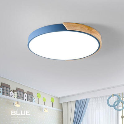 Contemporary Scandinavian Macaron Iron Acrylic Round LED Flush Mount Ceiling Light For Living Room