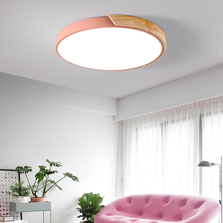 Contemporary Scandinavian Macaron Iron Acrylic Round LED Flush Mount Ceiling Light For Living Room