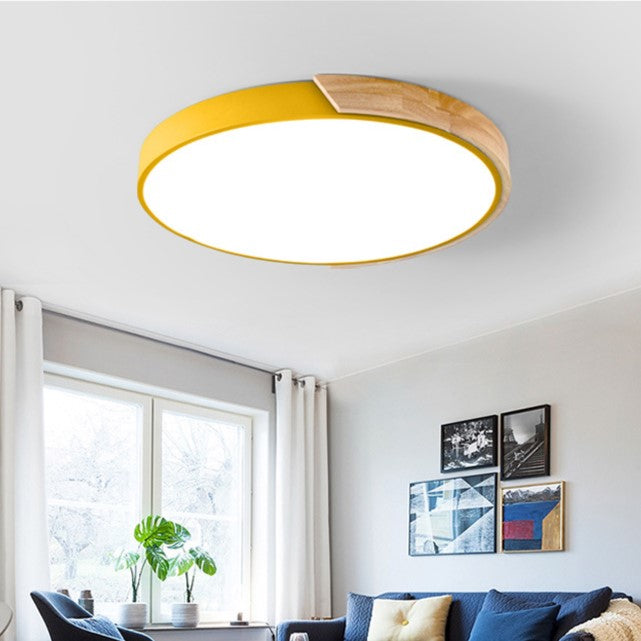 Contemporary Scandinavian Macaron Iron Acrylic Round LED Flush Mount Ceiling Light For Living Room