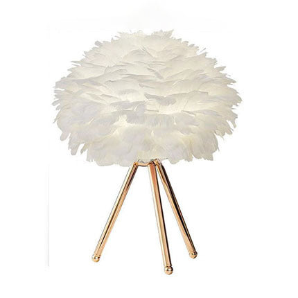 Traditional French Feather Spherical Shade Hardware Tripod 1-Light Table Lamp For Bedroom