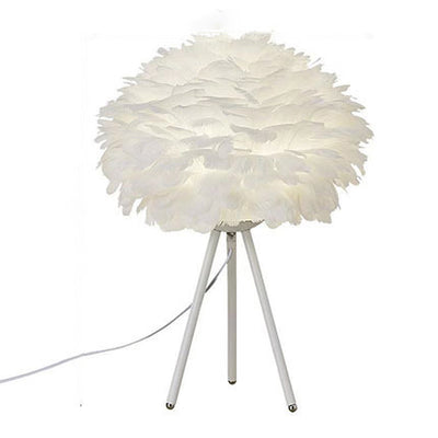 Traditional French Feather Spherical Shade Hardware Tripod 1-Light Table Lamp For Bedroom