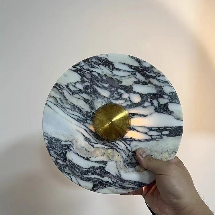 Contemporary Luxury Marble Geometric Circle LED Wall Sconce Lamp For Living Room