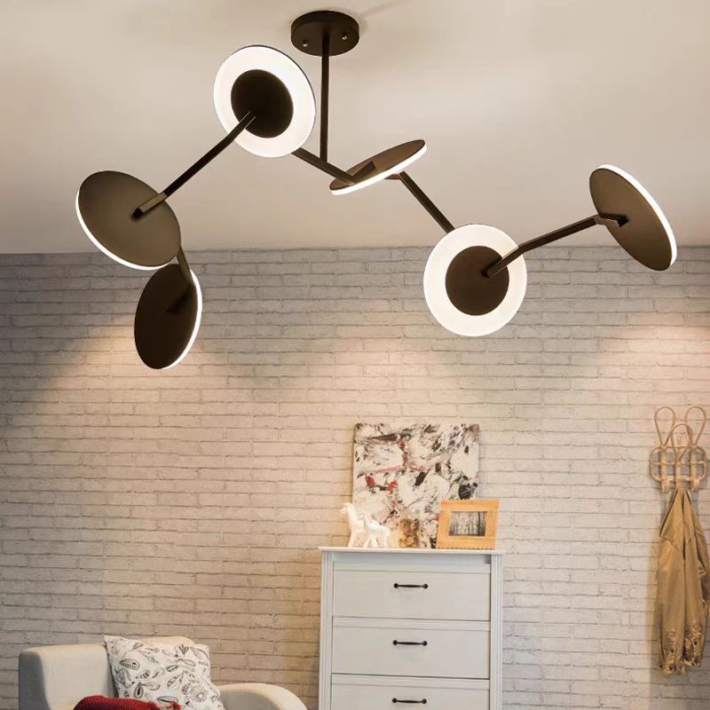 Contemporary Scandinavian Aluminum Acrylic Flying Saucer LED Chandelier For Bedroom