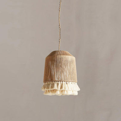 Contemporary Boho Hemp Rope Braided Tassel Column 1-Light Pendant Light For Living Room