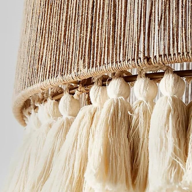 Contemporary Boho Hemp Rope Braided Tassel Column 1-Light Pendant Light For Living Room