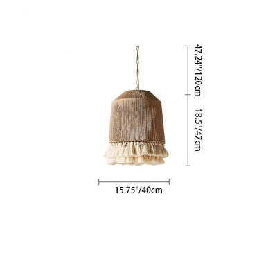 Contemporary Boho Hemp Rope Braided Tassel Column 1-Light Pendant Light For Living Room