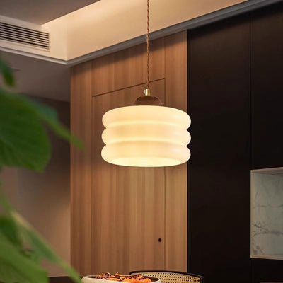 Contemporary Simplicity Glass Round Shade Walnut Wood 1-Light Pendant Light For Living Room