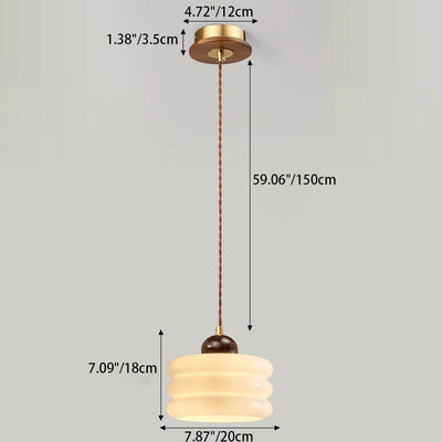 Contemporary Simplicity Glass Round Shade Walnut Wood 1-Light Pendant Light For Living Room