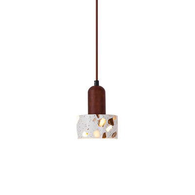 Contemporary Nordic Solid Wood Terrazzo Cylinder Shade 1-Light Pendant Light For Living Room