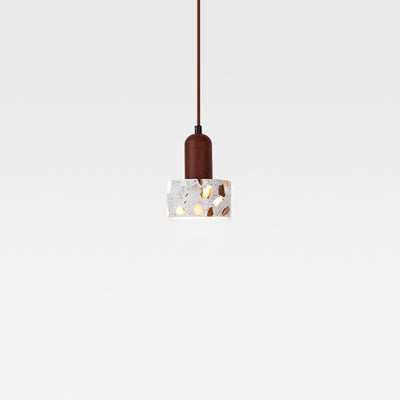 Contemporary Nordic Solid Wood Terrazzo Cylinder Shade 1-Light Pendant Light For Living Room