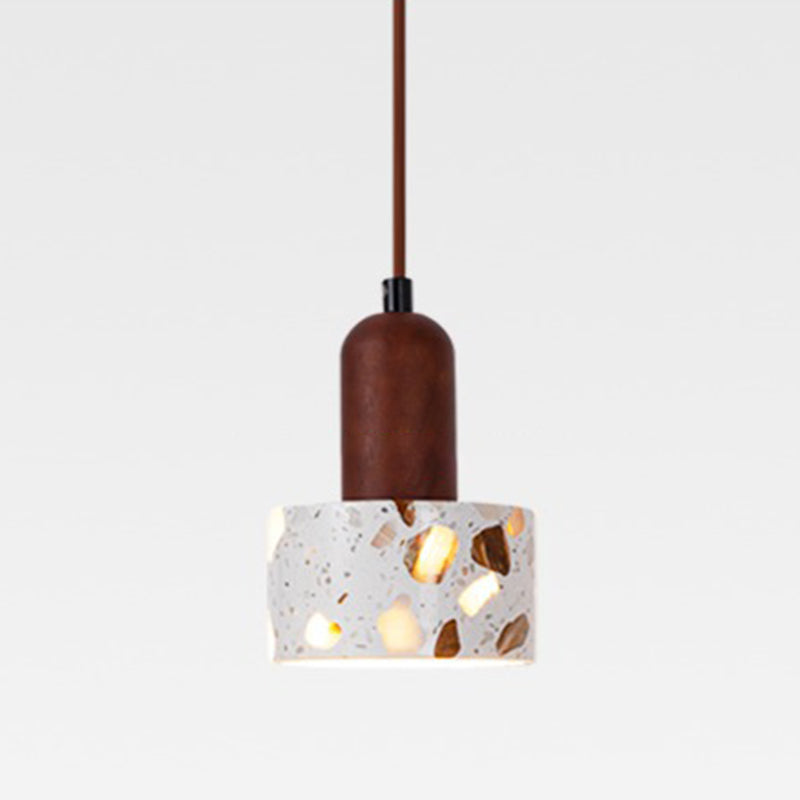 Contemporary Nordic Solid Wood Terrazzo Cylinder Shade 1-Light Pendant Light For Living Room