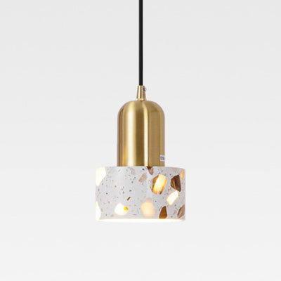 Contemporary Nordic Solid Wood Terrazzo Cylinder Shade 1-Light Pendant Light For Living Room