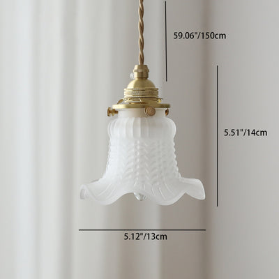 Traditional French Brass Flower Glass Shade 1-Light Pendant Light For Bedroom