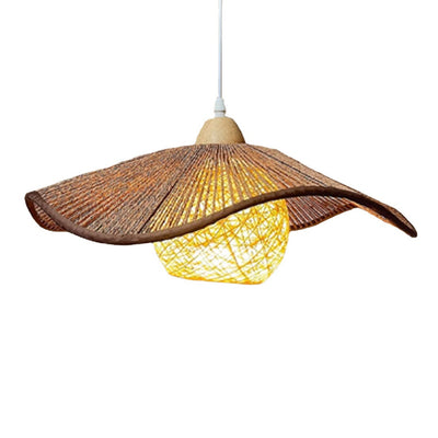 Traditional Japanese Arc Hemp Rope Weaving Solid Wood 1-Light Pendant Light For Dining Room