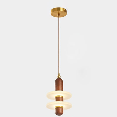 Contemporary Nordic Rubber Wood Acrylic Disc Shade LED Pendant Light For Living Room