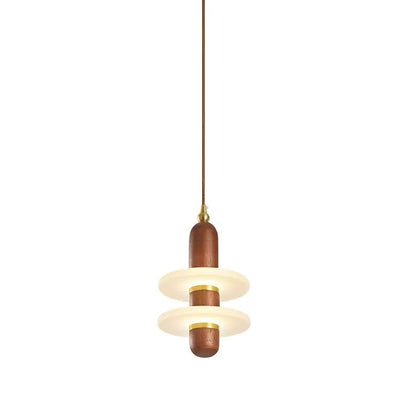 Contemporary Nordic Rubber Wood Acrylic Disc Shade LED Pendant Light For Living Room